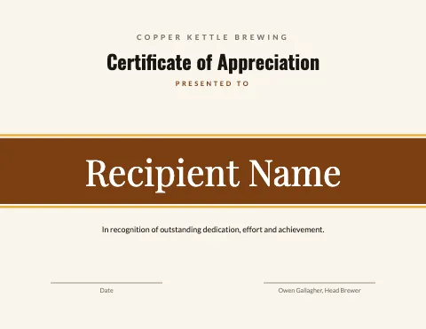 Brewery & bar name band certificate template