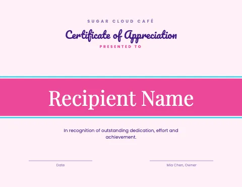 Desserts & boba name band certificate template