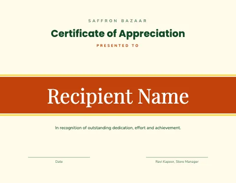 Indian grocery name band certificate template