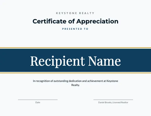 Real estate name band certificate template