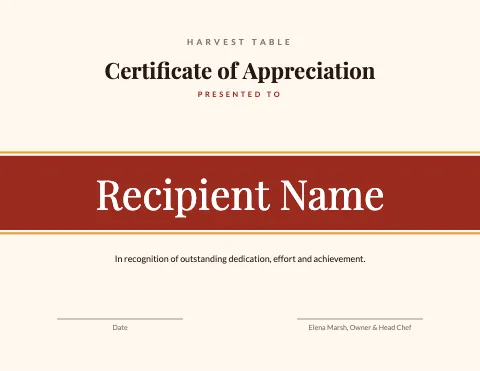 Restaurant name band certificate template