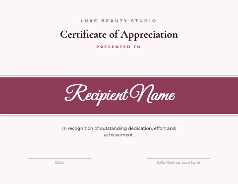Salon & spa name band certificate template