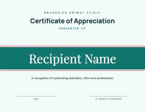 Veterinary clinic name band certificate template
