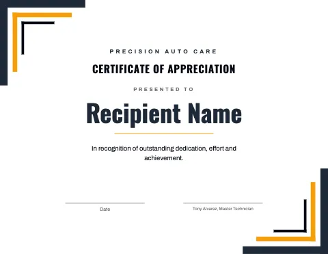 Auto repair geometric certificate template