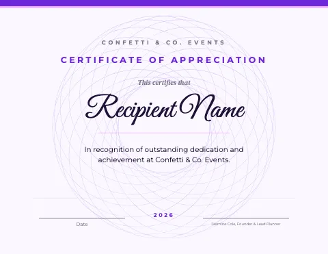 Event planner guilloche certificate template