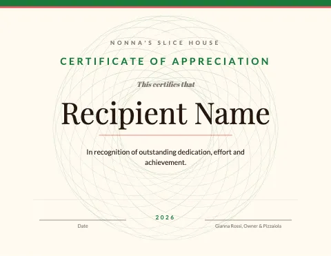 Pizzeria guilloche certificate template