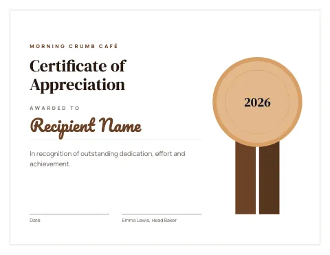 Café & bakery medal certificate template