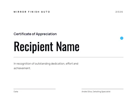 Auto detailing minimal certificate template