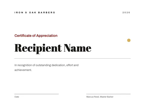 Barbershop minimal certificate template