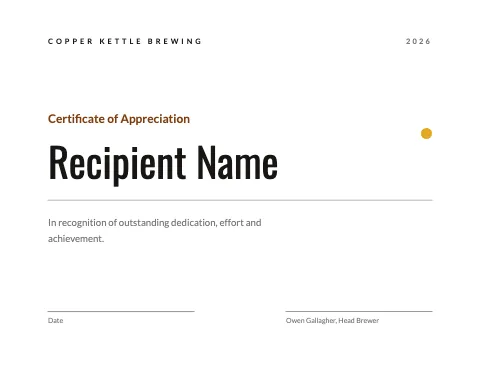 Brewery & bar minimal certificate template