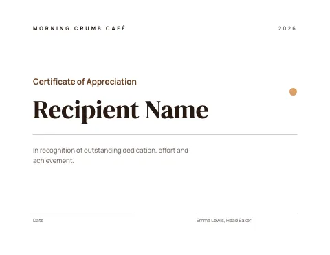Café & bakery minimal certificate template