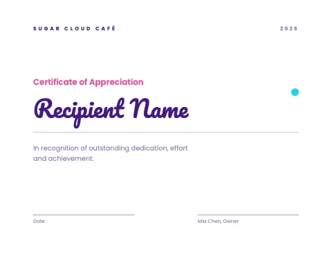 Desserts & boba minimal certificate template