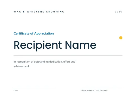 Pet grooming minimal certificate template