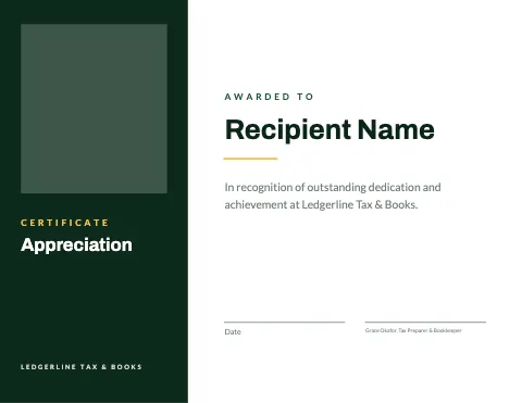 Accounting & tax split panel certificate template