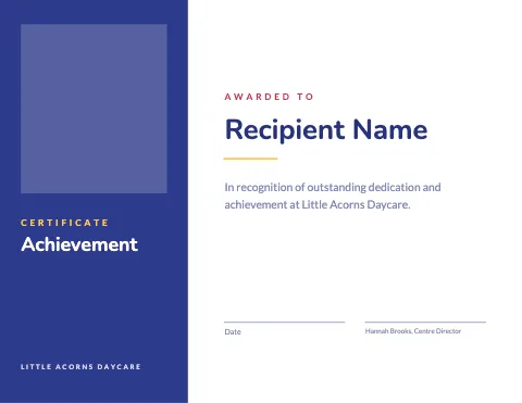 Daycare & preschool split panel certificate template
