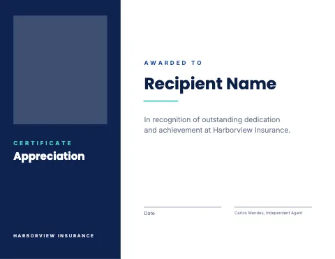 Insurance agency split panel certificate template