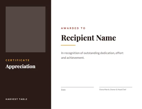 Restaurant split panel certificate template