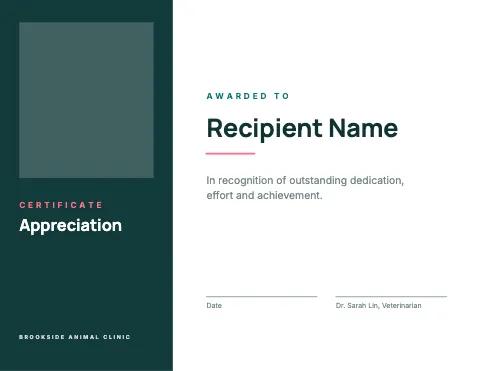 Veterinary clinic split panel certificate template