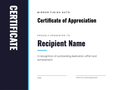 Auto detailing vertical title certificate template