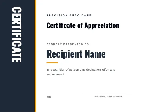 Auto repair vertical title certificate template