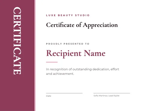 Salon & spa vertical title certificate template
