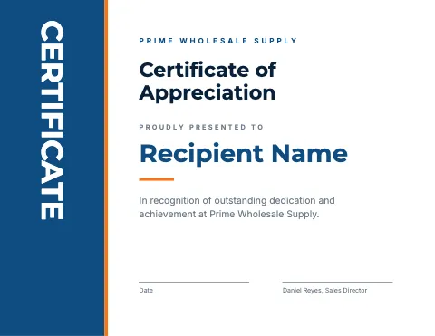 Wholesale & distribution vertical title certificate template