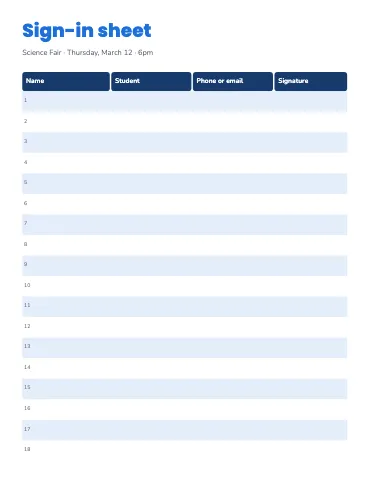 Elementary school sign-in sheet classroom form template
