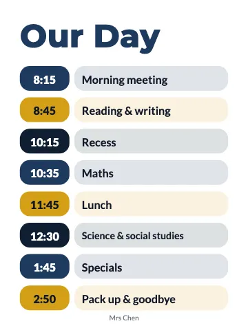 High school daily schedule classroom poster template