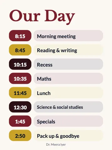 University & college daily schedule classroom poster template