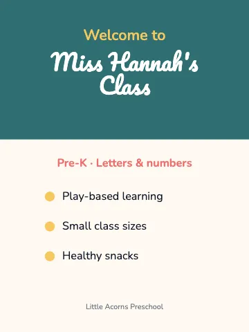 Preschool & Kindergarten welcome to class classroom poster template