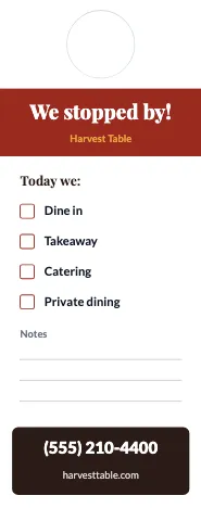 Restaurant checklist door hanger template