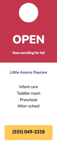 Daycare & preschool offer door hanger template