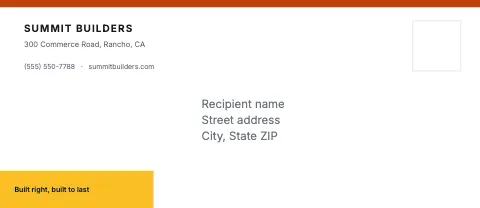 Contractor & construction corner tag envelope template