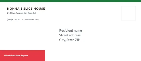 Pizzeria corner tag envelope template