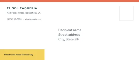 Taqueria corner tag envelope template
