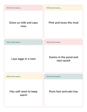 Preschool & Kindergarten guess the word cards flashcards template