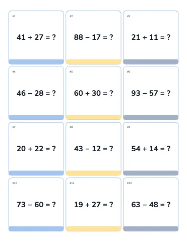 Elementary school maths fact cards flashcards template