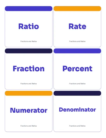 Middle school maths vocabulary flashcards template