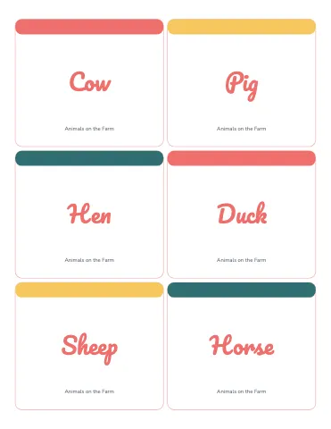 Preschool & Kindergarten vocabulary flashcards template