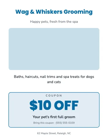 Pet grooming coupon flyer template