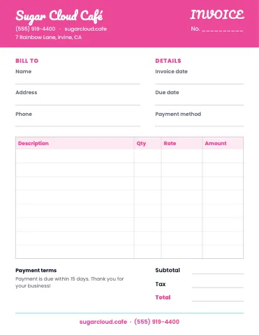 Desserts & boba invoice / receipt business form template