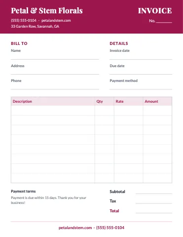 Florist invoice / receipt business form template