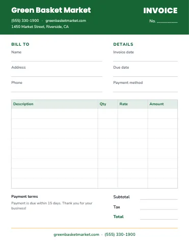 Grocery & market invoice / receipt business form template