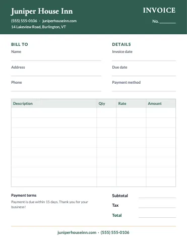 Hotel & B&B invoice / receipt business form template