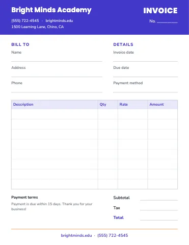 School & education invoice / receipt business form template