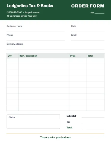 Accounting & tax order form template