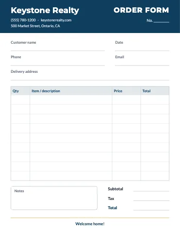 Real estate order form template