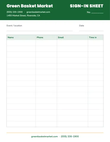 Grocery & market sign-in sheet business form template