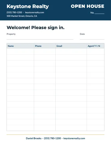 Real estate sign-in sheet business form template