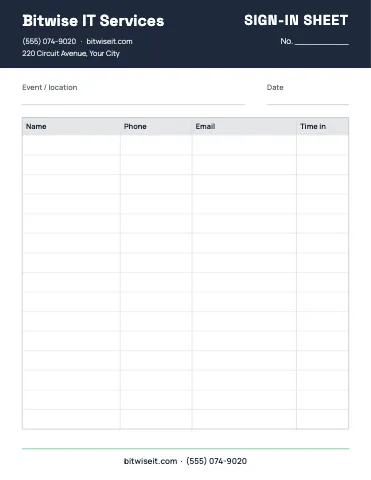 IT & tech services sign-in sheet business form template